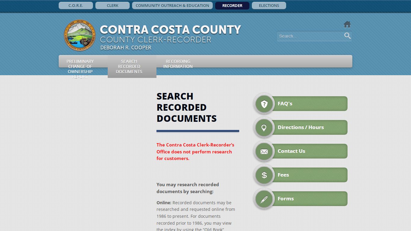 Contra Costa County, CA Clerk Recorder